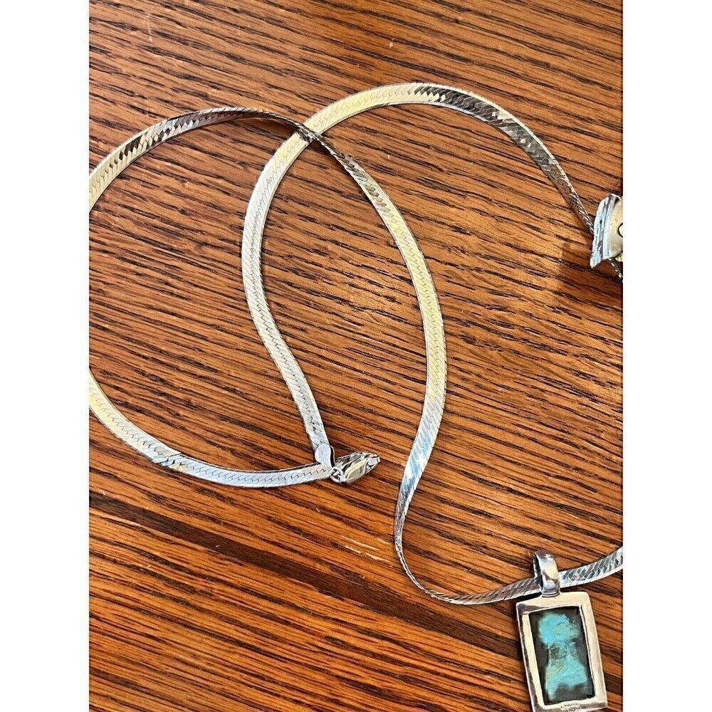 Vintage 925 Sterling Silver Set Necklace Ring Turquoise - Picture 2 of 8
